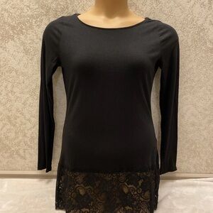 White House Black Market Elegant Black Lace Long Sleeve Top